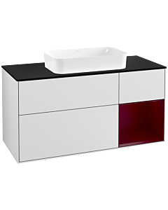 Villeroy und Boch Finion Villeroy und Boch G302HBMT 120cm, plaque de finition noir mat, Emotion, étagère à droite Peony , laqué blanc mat
