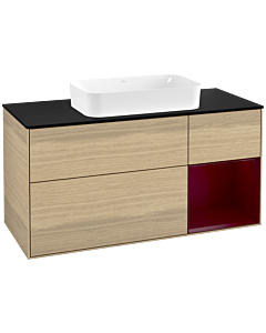 Villeroy und Boch Finion Waschtischunterschrank G302HBPC 120cm, Abdeckplatte black matt, Emotion, Regal rechts Peony, Oak Veneer