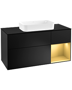Villeroy und Boch Finion Waschtischunterschrank G302HFPD 120cm, Abdeckplatte black matt, Emotion, Regal rechts Gold matt, Black matt lacquer