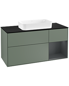 Villeroy und Boch Finion Villeroy und Boch G302HGGM 120cm, plaque de finition noir mat, Emotion, étagère à droite Midnight Blue Matt Lacquer , Olive Matt Lacquer