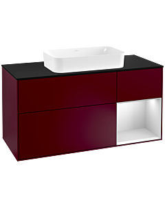 Villeroy und Boch Finion Waschtischunterschrank G302MTHB 120cm, Abdeckplatte black matt, Emotion, Regal rechts White matt lacquer, Peony Matt