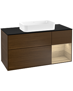 Villeroy und Boch Finion Waschtischunterschrank G302PCGN 120cm, Abdeckplatte black matt, Emotion, Regal rechts Oak Veneer, Walnut veneer