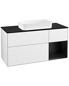 Villeroy und Boch Finion Waschtischunterschrank G302PDGF 120cm, Abdeckplatte black matt, Emotion, Regal rechts Black matt lacquer, Glossy white lacquer