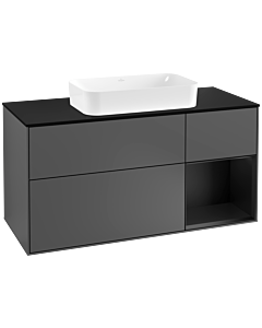 Villeroy und Boch Finion Waschtischunterschrank G302PDGK 120cm, Abdeckplatte black matt, Emotion, Regal rechts Black matt lacquer, Anthracite matt