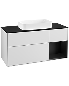 Villeroy und Boch Finion Waschtischunterschrank G302PDMT 120cm, Abdeckplatte black matt, Emotion, Regal rechts Black matt lacquer, White matt lacquer