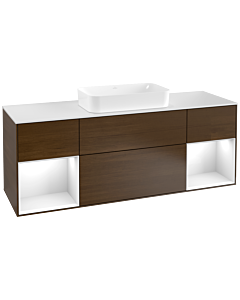 Villeroy und Boch Finion Villeroy und Boch G331GFGN 160cm, plaque de finition blanc mat, Emotion, étagères Laque blanc brillant, placage noyer