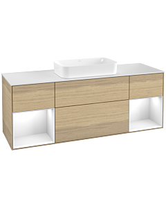 Villeroy und Boch Finion Waschtischunterschrank G331GFPC 160cm, Abdeckplatte white matt, Emotion, Regale Glossy white lacquer, Oak Veneer