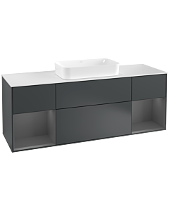 Villeroy und Boch Finion Villeroy und Boch G331GKHG 160cm, plaque de finition blanc mat, Emotion, étagères laqué anthracite mat, Midnight Blue Matt Lacquer