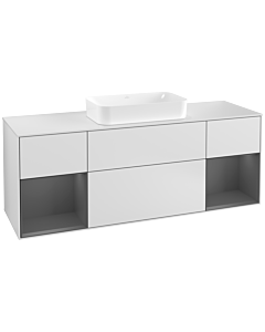 Villeroy und Boch Finion Waschtischunterschrank G331GKMT 160cm, Abdeckplatte white matt, Emotion, Regale Anthracite matt lacquer, White matt lacquer