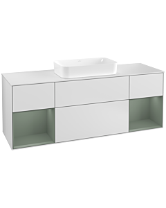 Villeroy und Boch Finion Waschtischunterschrank G331GMMT 160cm, Abdeckplatte white matt, Emotion, Regale Olive matt lacquer, White matt lacquer