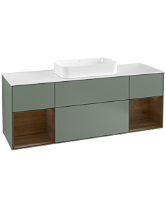 Villeroy und Boch Finion Waschtischunterschrank G331GNGM 160cm, Abdeckplatte white matt, Emotion, Regale Walnut veneer, Olive Matt Lacquer