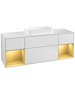 Villeroy und Boch Finion Villeroy und Boch G331HFMT 160cm, plaque de recouvrement blanc mat, Emotion, étagères laqué or mat, laqué blanc mat