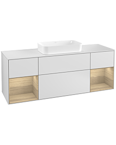 Villeroy und Boch Finion Waschtischunterschrank G331PCMT 160cm, Abdeckplatte white matt, Emotion, Regale Oak Veneer, White matt lacquer