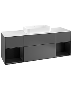 Villeroy und Boch Finion Waschtischunterschrank G331PDGK 160cm, Abdeckplatte white matt, Emotion, Regale Black matt lacquer, Anthracite matt
