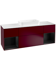 Villeroy und Boch Finion Villeroy und Boch G331PDHB 160cm, plaque de recouvrement blanc mat, Emotion, étagères laqué noir mat, Peony Matt