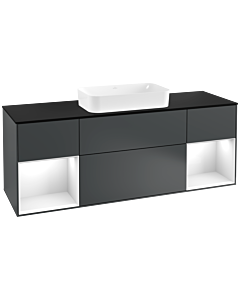 Villeroy und Boch Finion Waschtischunterschrank G332GFHG 160cm, Abdeckplatte black matt, Emotion, Regale Glossy white lacquer, Midnight Blue Matt Lacquer