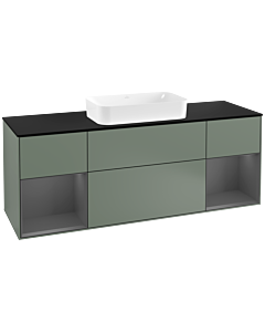 Villeroy und Boch Finion Waschtischunterschrank G332GKGM 160cm, Abdeckplatte black matt, Emotion, Regale Anthracite matt lacquer, Olive Matt Lacquer