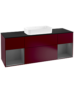 Villeroy und Boch Finion Waschtischunterschrank G332GKHB 160cm, Abdeckplatte black matt, Emotion, Regale Anthracite matt lacquer, Peony Matt