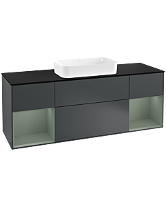 Villeroy und Boch Finion Villeroy und Boch G332GMHG 160cm, plaque de finition noir mat, Emotion, étagères laqué olive mat, Midnight Blue Matt Lacquer