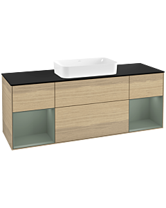 Villeroy und Boch Finion Villeroy und Boch G332GMPC 160cm, plaque de finition noir mat, Emotion, étagères olive laqué mat, Oak Veneer