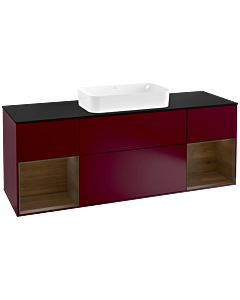 Villeroy und Boch Finion Waschtischunterschrank G332GNHB 160cm, Abdeckplatte black matt, Emotion, Regale Walnut veneer, Peony Matt