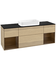 Villeroy und Boch Finion Waschtischunterschrank G332GNPC 160cm, Abdeckplatte black matt, Emotion, Regale Walnut veneer, Oak Veneer