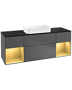 Villeroy und Boch Finion Villeroy und Boch G332HFGK 160cm, plaque de finition noir mat, Emotion, étagères laqué or mat, anthracite mat