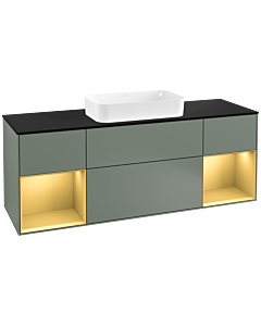 Villeroy und Boch Finion Waschtischunterschrank G332HFGM 160cm, Abdeckplatte black matt, Emotion, Regale Gold matt lacquer, Olive Matt Lacquer