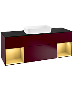 Villeroy und Boch Finion Waschtischunterschrank G332HFHB 160cm, Abdeckplatte black matt, Emotion, Regale Gold matt lacquer, Peony Matt