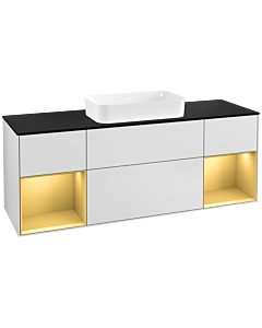 Villeroy und Boch Finion Villeroy und Boch G332HFMT 160cm, plaque de finition noir mat, Emotion, étagères laqué mat doré, laqué mat blanc