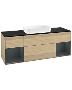 Villeroy und Boch Finion Waschtischunterschrank G332HGPC 160cm, Abdeckplatte black matt, Emotion, Regale Midnight matt lacquer, Oak Veneer