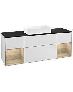 Villeroy und Boch Finion Waschtischunterschrank G332PCMT 160cm, Abdeckplatte black matt, Emotion, Regale Oak Veneer, White matt lacquer
