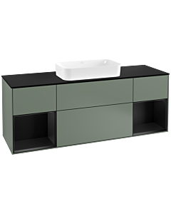 Villeroy und Boch Finion Villeroy und Boch G332PDGM 160cm, plaque de finition noir mat, Emotion, étagères laqué noir mat, Olive Matt Lacquer