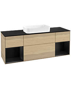 Villeroy und Boch Finion Villeroy und Boch G332PDPC 160cm, plaque de finition noir mat, Emotion, étagères laqué noir mat, Oak Veneer