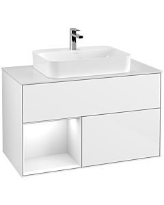 Villeroy und Boch Finion Villeroy und Boch Finion G361GFGF 100cm, cover plate white matt, Emotion, shelf left Glossy white lacquer, Glossy white lacquer