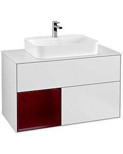 Villeroy und Boch Finion Waschtischunterschrank G361HBMT 100cm, Abdeckplatte white matt, Emotion, Regal links Peony, White matt lacquer