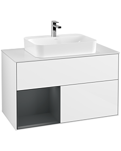 Villeroy und Boch Finion Waschtischunterschrank G361HGGF 100cm, Abdeckplatte white matt, Emotion, Regal links Midnight Blue Matt Lacquer, Glossy white lacquer