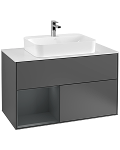 Villeroy und Boch Finion Villeroy und Boch Finion G361HGGK 100cm, cover plate white matt, Emotion, shelf left Midnight Blue Matt Lacquer , anthracite matt