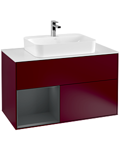 Villeroy und Boch Finion Waschtischunterschrank G361HGHB 100cm, Abdeckplatte white matt, Emotion, Regal links Midnight Blue Matt Lacquer, Peony Matt