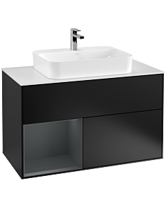 Villeroy und Boch Finion Villeroy und Boch G361HGPD 100cm, plaque de recouvrement blanc mat, Emotion, étagère à gauche Midnight Blue Matt Lacquer , laqué noir mat