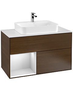Villeroy und Boch Finion Villeroy und Boch Finion G361MTGN 100cm, cover plate white matt, Emotion, shelf left white matt lacquer, walnut veneer
