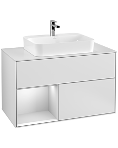 Villeroy und Boch Finion Waschtischunterschrank G361MTMT 100cm, Abdeckplatte white matt, Emotion, Regal links White matt lacquer, White matt lacquer