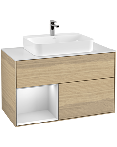 Villeroy und Boch Finion Villeroy und Boch G361MTPC 100cm, plaque de recouvrement blanc mat, Emotion, étagère gauche laqué blanc mat, Oak Veneer