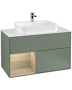 Villeroy und Boch Finion Villeroy und Boch Finion G361PCGM 100cm, cover plate white matt, Emotion, shelf left Oak Veneer , Olive Matt Lacquer