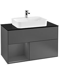 Villeroy und Boch Finion Villeroy und Boch Finion G362GKGK 100cm, cover plate black matt, Emotion, shelf left anthracite matt, anthracite matt