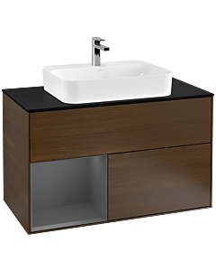 Villeroy und Boch Finion Villeroy und Boch G362GKGN 100cm, plaque de finition noir mat, Emotion, étagère gauche Anthracite mat, placage noyer