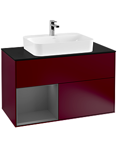 Villeroy und Boch Finion Villeroy und Boch G362GKHB 100cm, plaque de finition noir mat, Emotion, étagère gauche Anthracite mat, Peony Matt