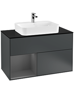Villeroy und Boch Finion Villeroy und Boch Finion G362GKHG 100cm, cover plate black matt, Emotion, shelf left anthracite matt, midnight Blue Matt Lacquer
