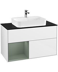 Villeroy und Boch Finion Villeroy und Boch G362GMGF 100cm, plaque de finition noir mat, émotion, étagère à gauche Olive Matt Lacquer , laqué blanc brillant