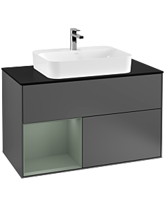 Villeroy und Boch Finion Villeroy und Boch G362GMGK 100cm, plaque de finition noir mat, émotion, étagère à gauche Olive Matt Lacquer , anthracite mat